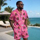Real-life photo of someone wearing Men's Heatwave Hacienda Custom Face Shirt & Shorts Set — custom faces printed all-over
