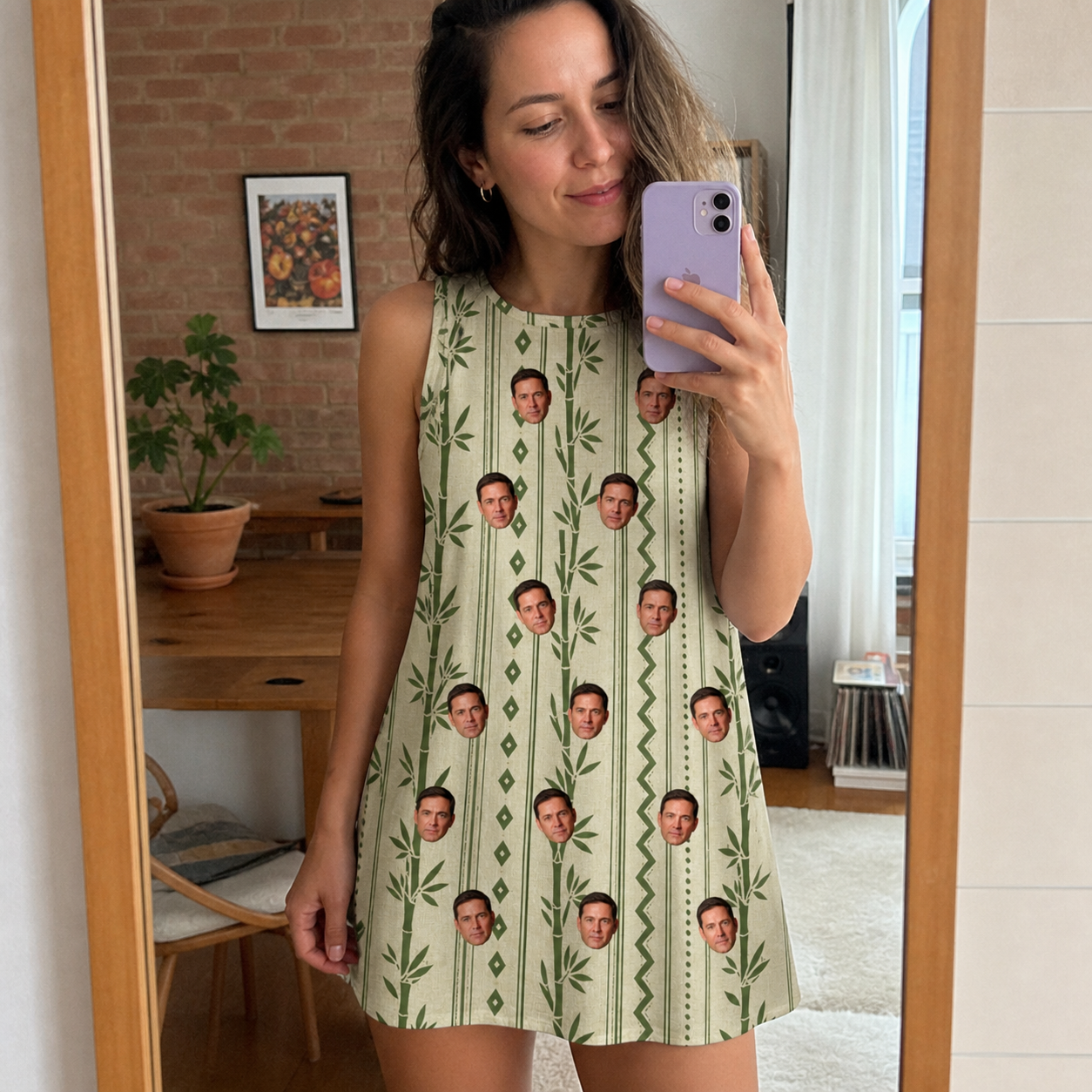 Real-life photo of someone wearing Women's Culm Conga Custom Face Tank Dress — custom faces printed all-over