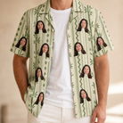 Man wearing Men's Culm Conga Custom Face Hawaiian Shirt open over a white tee