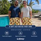 Friends in matching Men's Dusk Daze Custom Face Beach Shorts — a group gift photo