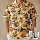 Man wearing Men's Dusk Daze Custom Face Hawaiian Shirt — custom faces printed all-over