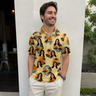 Real-life photo of someone wearing Men's Dusk Daze Custom Face Polo Shirt — custom faces printed all-over