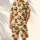 Model wearing Men's Dusk Daze Custom Face Shirt & Shorts Set printed with kids' faces