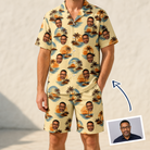 Man wearing Men's Dusk Daze Custom Face Shirt & Shorts Set — custom faces printed all-over