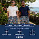 Friends in matching Men's Lounge Libations Custom Face Beach Shorts — a group gift photo
