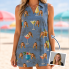 Woman wearing Women's Lounge Libations Custom Face V-Neck Dress — custom faces printed all-over
