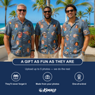 Friends in matching Men's Lounge Libations Custom Face Hawaiian Shirt — a group gift photo