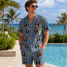 Real-life photo of someone wearing Men's Lounge Libations Custom Face Shirt & Shorts Set — custom faces printed all-over