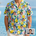 Man wearing Men's Citron Confetti Custom Face Hawaiian Shirt — custom faces printed all-over
