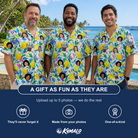 Friends in matching Men's Citron Confetti Custom Face Hawaiian Shirt — a group gift photo