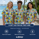 Friends in matching Women's Citron Confetti Custom Face Hawaiian Shirt — a group gift photo