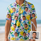 Man wearing Men's Citron Confetti Custom Face Polo Shirt — custom faces printed all-over