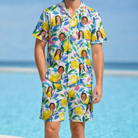 Model wearing Men's Citron Confetti Custom Face Shirt & Shorts Set printed with kids' faces