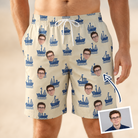 Man wearing Men's Skipper Scooters Custom Face Beach Shorts — custom faces printed all-over