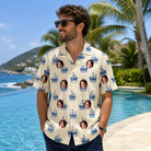 Real-life photo of someone wearing Men's Skipper Scooters Custom Face Hawaiian Shirt — custom faces printed all-over