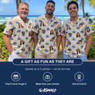 Friends in matching Men's Skipper Scooters Custom Face Hawaiian Shirt — a group gift photo