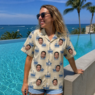 Real-life photo of someone wearing Women's Skipper Scooters Custom Face Hawaiian Shirt — custom faces printed all-over
