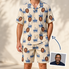 Man wearing Men's Skipper Scooters Custom Face Shirt & Shorts Set — custom faces printed all-over