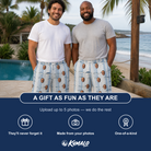Friends in matching Men's Spoon Sizzle Custom Face Beach Shorts — a group gift photo