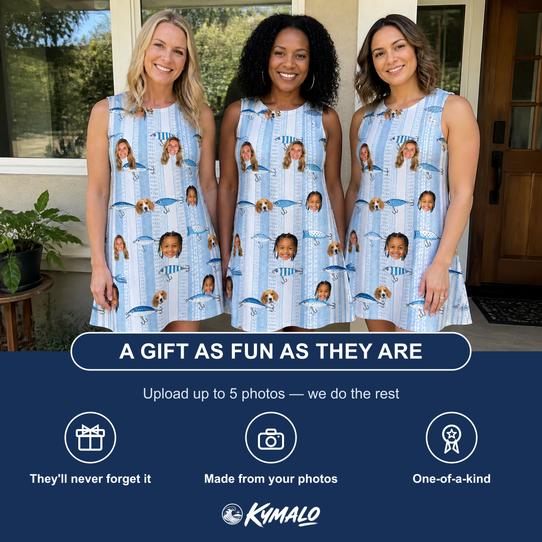Friends in matching Women's Spoon Sizzle Custom Face Tank Dress — a group gift photo