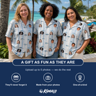 Friends in matching Women's Spoon Sizzle Custom Face Hawaiian Shirt — a group gift photo
