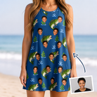 Woman wearing Women's Scale Mail Custom Face Tank Dress — custom faces printed all-over