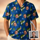 Man wearing Men's Scale Mail Custom Face Hawaiian Shirt — custom faces printed all-over