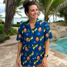 Real-life photo of someone wearing Women's Scale Mail Custom Face Hawaiian Shirt — custom faces printed all-over