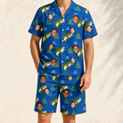 Model wearing Men's Scale Mail Custom Face Shirt & Shorts Set printed with kids' faces