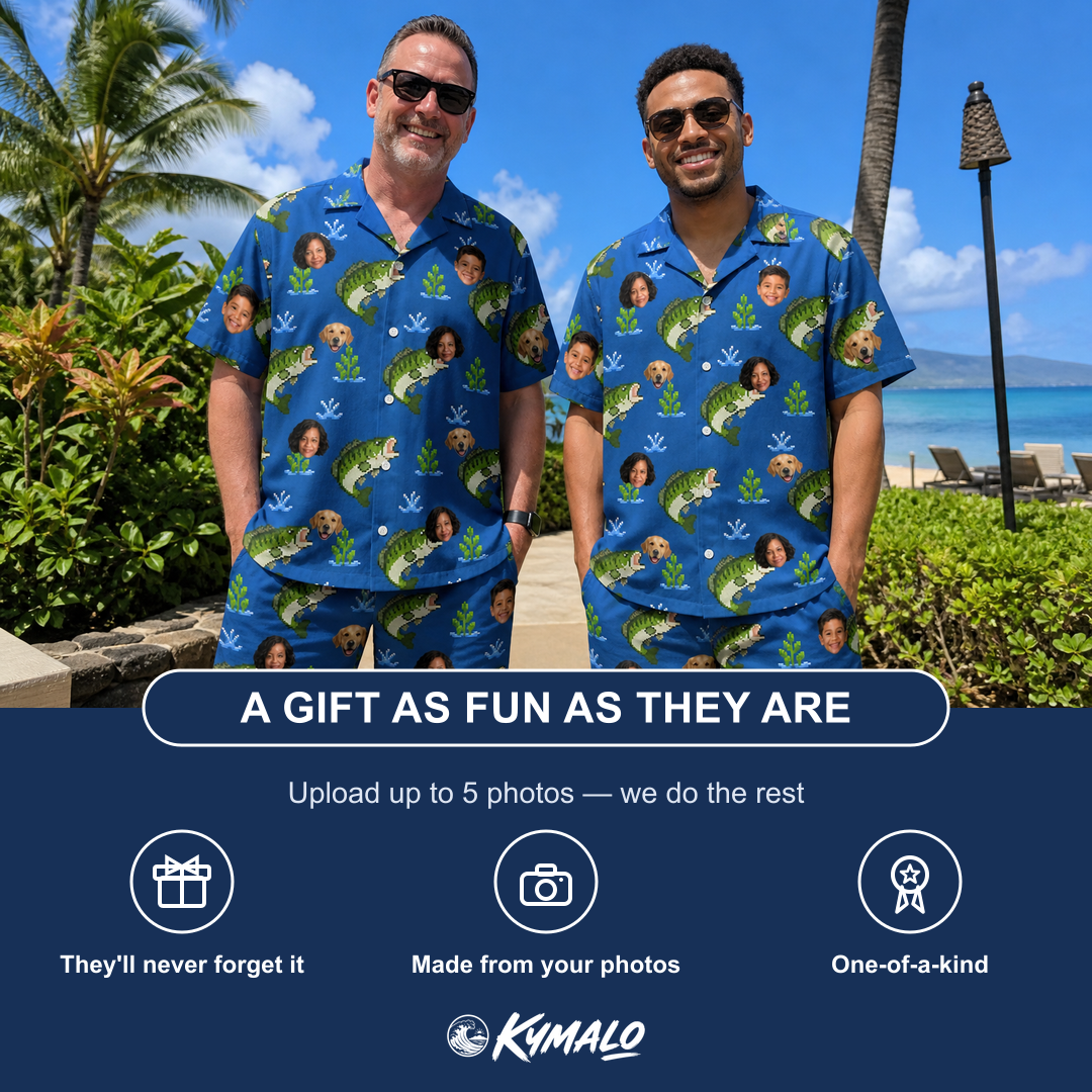 Friends in matching Men's Scale Mail Custom Face Shirt & Shorts Set — a group gift photo