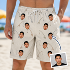 Man wearing Men's Fishing Frenzy Custom Face Beach Shorts — custom faces printed all-over