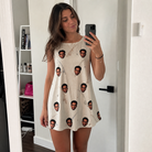 Real-life photo of someone wearing Women's Fishing Frenzy Custom Face Tank Dress — custom faces printed all-over