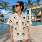Real-life photo of someone wearing Women's Fishing Frenzy Custom Face Hawaiian Shirt — custom faces printed all-over