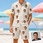 Man wearing Men's Fishing Frenzy Custom Face Shirt & Shorts Set — custom faces printed all-over
