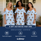 Friends in matching Women's Pelagic Prowess Custom Face Off-Shoulder Dress — a group gift photo