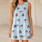 Model wearing Women's Pelagic Prowess Custom Face Tank Dress printed with kids' faces