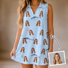 Woman wearing Women's Pelagic Prowess Custom Face V-Neck Dress — custom faces printed all-over
