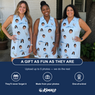 Friends in matching Women's Pelagic Prowess Custom Face V-Neck Dress — a group gift photo