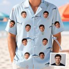 Man wearing Men's Pelagic Prowess Custom Face Hawaiian Shirt — custom faces printed all-over