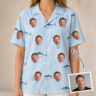 Woman wearing Women's Pelagic Prowess Custom Face Hawaiian Shirt — custom faces printed all-over