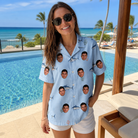 Real-life photo of someone wearing Women's Pelagic Prowess Custom Face Hawaiian Shirt — custom faces printed all-over