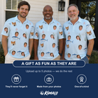 Friends in matching Men's Pelagic Prowess Custom Face Polo Shirt — a group gift photo
