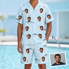 Man wearing Men's Pelagic Prowess Custom Face Shirt & Shorts Set — custom faces printed all-over