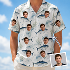 Man wearing Men's Castaway Catch Custom Face Hawaiian Shirt — custom faces printed all-over