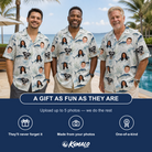 Friends in matching Men's Castaway Catch Custom Face Hawaiian Shirt — a group gift photo