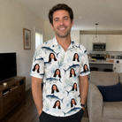 Real-life photo of someone wearing Men's Castaway Catch Custom Face Polo Shirt — custom faces printed all-over