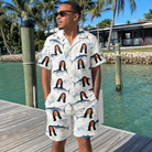 Real-life photo of someone wearing Men's Castaway Catch Custom Face Shirt & Shorts Set — custom faces printed all-over