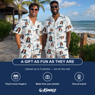 Friends in matching Men's Castaway Catch Custom Face Shirt & Shorts Set — a group gift photo