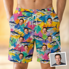 Man wearing Men's Sushi Safari Custom Face Beach Shorts — custom faces printed all-over