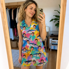 Real-life photo of someone wearing Women's Sushi Safari Custom Face V-Neck Dress — custom faces printed all-over